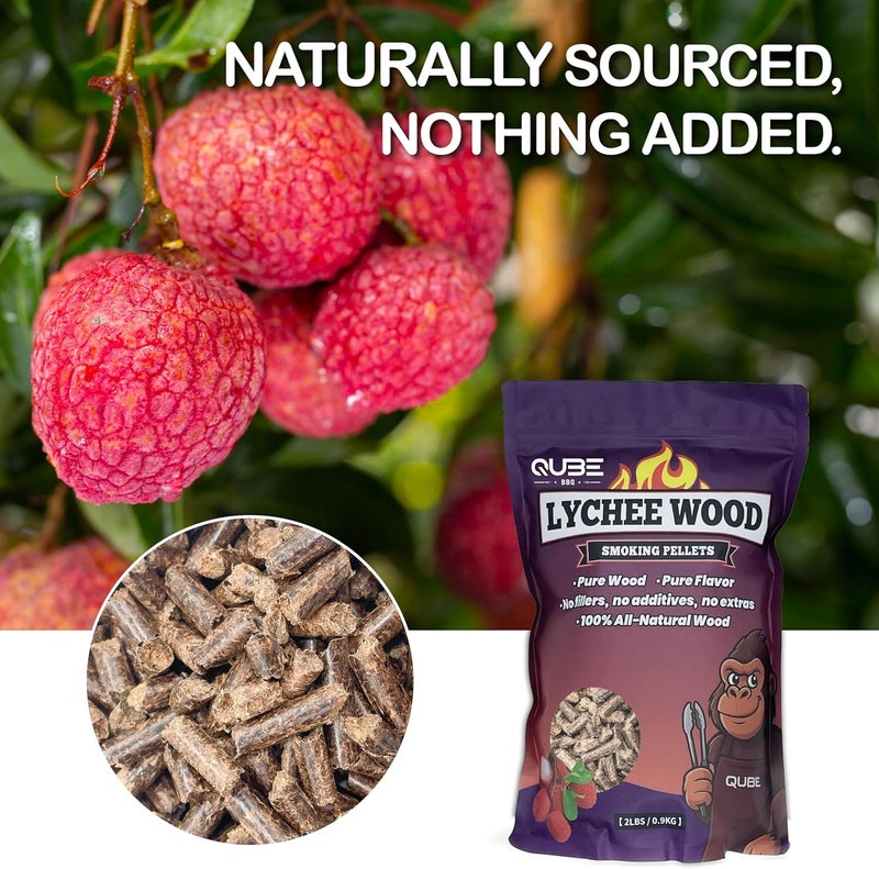 QUBE BBQ Taiwanese Lychee Wood Smoking Pellets | Light Floral Fruitwood Smoke | Use Less, Taste More | 100% Natural Hardwood for All Grills & Smokers | 2 lb Bag - Image 2